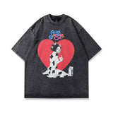 Men T Shirt Vintage Printed Distressed Short-Sleeved T-shirt Men and Women Wash Couple