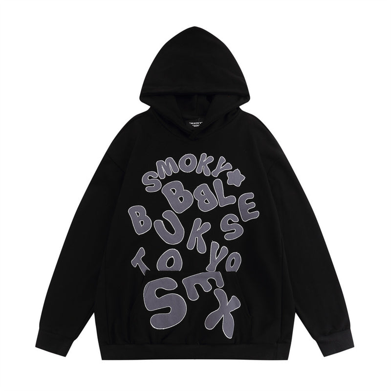 Men Hoodie Paste Cloth Embroidery Letters Hooded Pullover