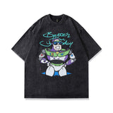 Men T Shirt Cartoon Printed Distressed Short-Sleeved T-shirt for Men and Women