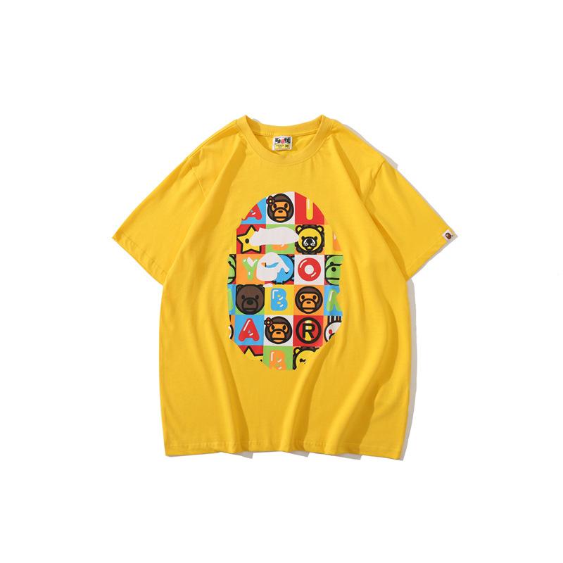 Bathing Ape T Shirt Printed Round Neck Casual Short Sleeve Multi-Color Blocks Ape Head T-shirt