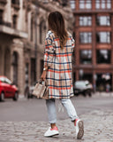 Plaid Trench Coat Winter Coat Women's Long Sleeve Checked Woolen Coat Casual