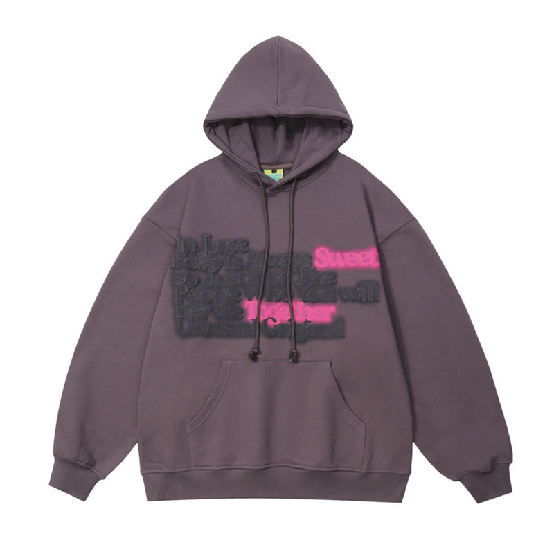 Men Hoodie Autumn and Winter Hooded Cardigan Sweater Men's Letters Puff Print Loose Zip Coat