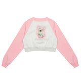 Women Hoodie Printed Short Sweater for Girls Spring and Autumn round Neck Long Sleeve