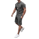 Men Co-Ords Black and White Striped Men's Suit Fashion Short Sleeve Shorts