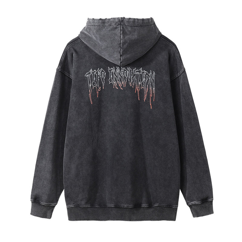 Men Hoodie Sweaters Menswear Casual Loose Long Sleeve Washed Distressed Hoodie