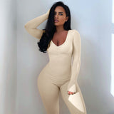 Women Jumpsuit Women's Autumn and Winter Long Sleeve V-neck Tight Trousers