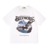 Men T Shirt High Street Print Worn Looking Washed-out Short Sleeve T-shirt Men and Women Loose