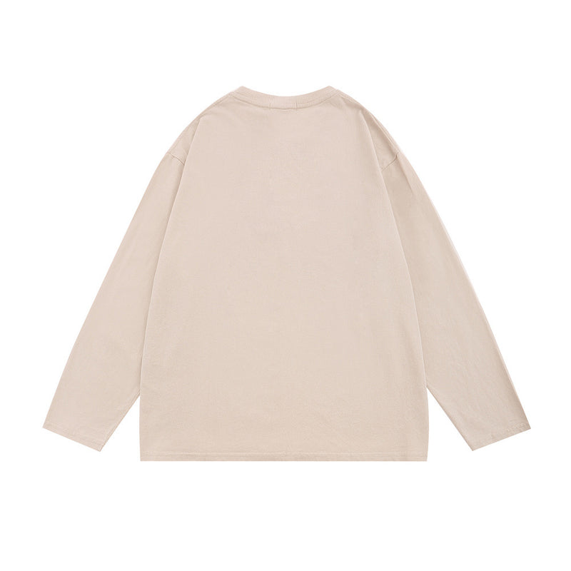 Men Hoodie Printed Bottoming round Neck Sweater Spring and Autumn Loose Casual Long Sleeves T-shirt