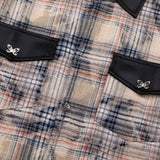 Men Long Sleeved T Shirt Distressed Tie-Dye Plaid Long Sleeve Shirt Men Trendy Contrast Color Shirt Coat