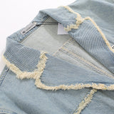 Men Denim Jacket Washed Denim Jacket Men Autumn Stitching Loose Jacket Coat