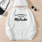 An Attitude Print Hoodies Drawstring Kangaroo Pocket