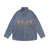 Men Long Sleeved T Shirt Embroidery Denim Shirt Jacket Men's Spring and Autumn Lapel Shirt Ins Loose Casual