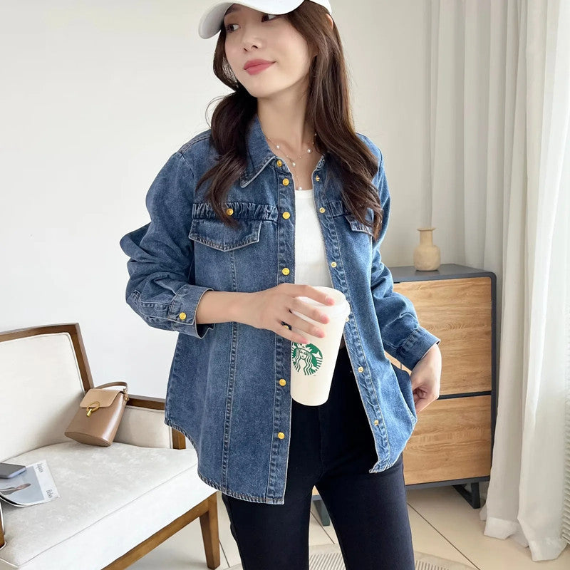 Women T-shirt Denim Shirt Women's Spring and Autumn Loose Casual Top Coat