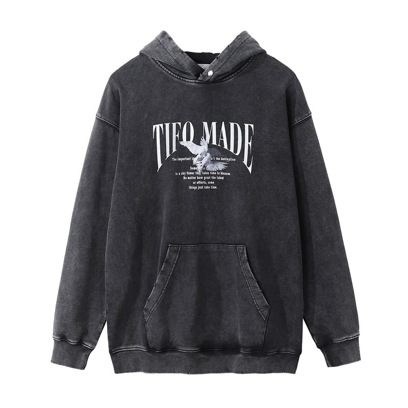Men Hoodie Peace Dove Rose Hooded Sweater Men's Washed and Worn Hoodie