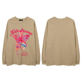 Men Long Sleeve Shirt Fun Printing Distressed Long Sleeve T-shirt Men and Women Vibe Idle Style Loose