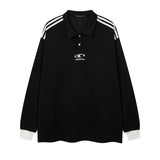Men Long Sleeve Shirt Vintage Polo Lapel Long Sleeve T-shirt Men's Fashion Brand College Style Loose Couple