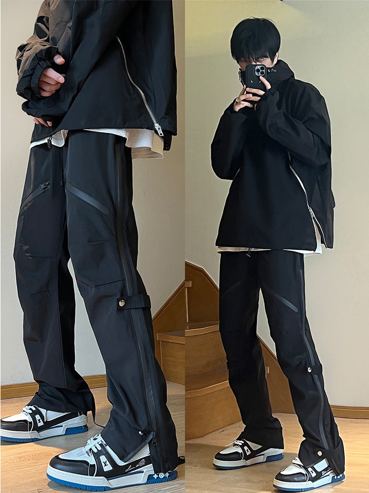Men Sweatpants Waterproof Zipper Overalls Men's Micro-Pull Tactical Pants
