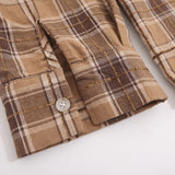 Men Long Sleeved T Shirt Loose Plaid Long Sleeve Shirt Men Casual Embroidery Letter Vintage Shirt