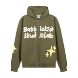 Men Fleece Lined Hoodie English Letter Hooded Sweater Men's Loose Hooded Cardigan Autumn and Winter