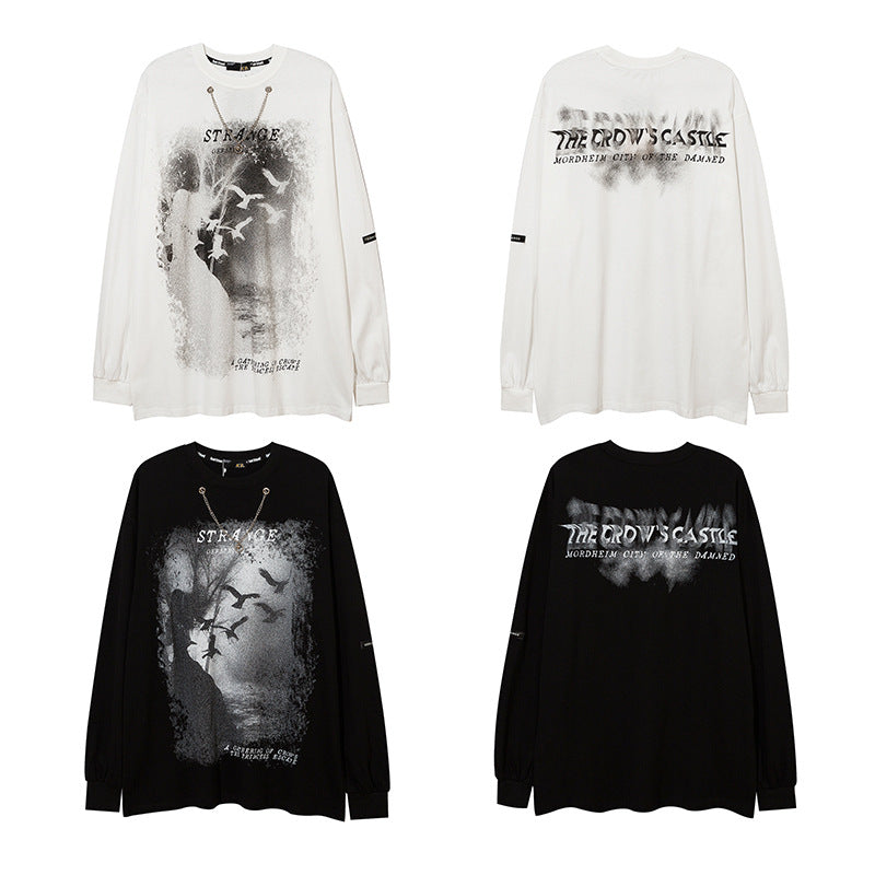 Men Long Sleeve Shirt Printed Sweater Men's and Women's Loose round Neck Sweater Couple