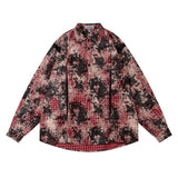 Men Long Sleeved T Shirt Distressed Plaid Shirt Men's High Street Stitching Loose Lapels Long Sleeve Shirt Coat Autumn and Winter