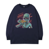 Men Long Sleeve Shirt Alien Printed Long Sleeve T-shirt Men's Loose round Neck Couple
