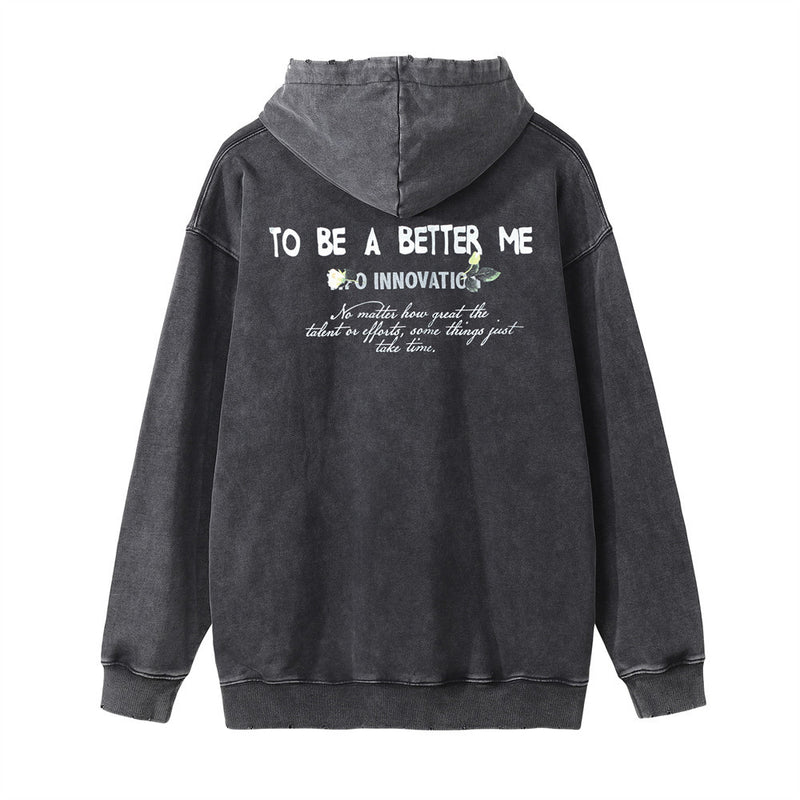Men Hoodie Printed Washed Distressed Hooded Sweater Men's Hip Hop Loose Pullover