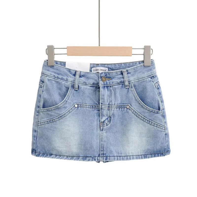 Women Skirt Summer Vintage High Waist Denim Skirt