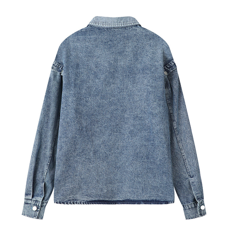Men Denim Jacket Men's Spring and Autumn Denim Polo Shirt Top