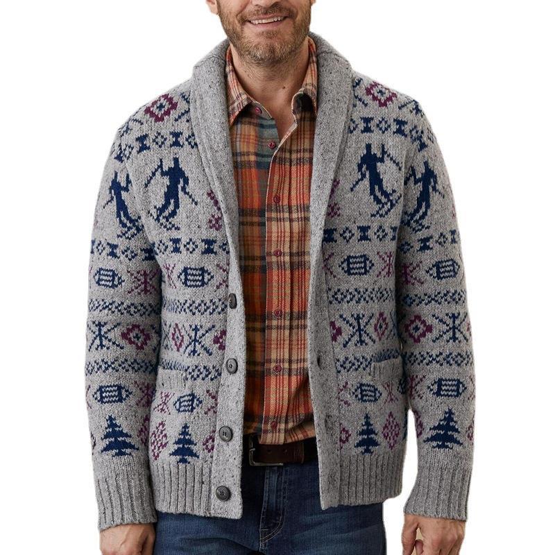 Men Sweater Fall Winter Men Lapel Long Sleeve Sweater Casual Sweater