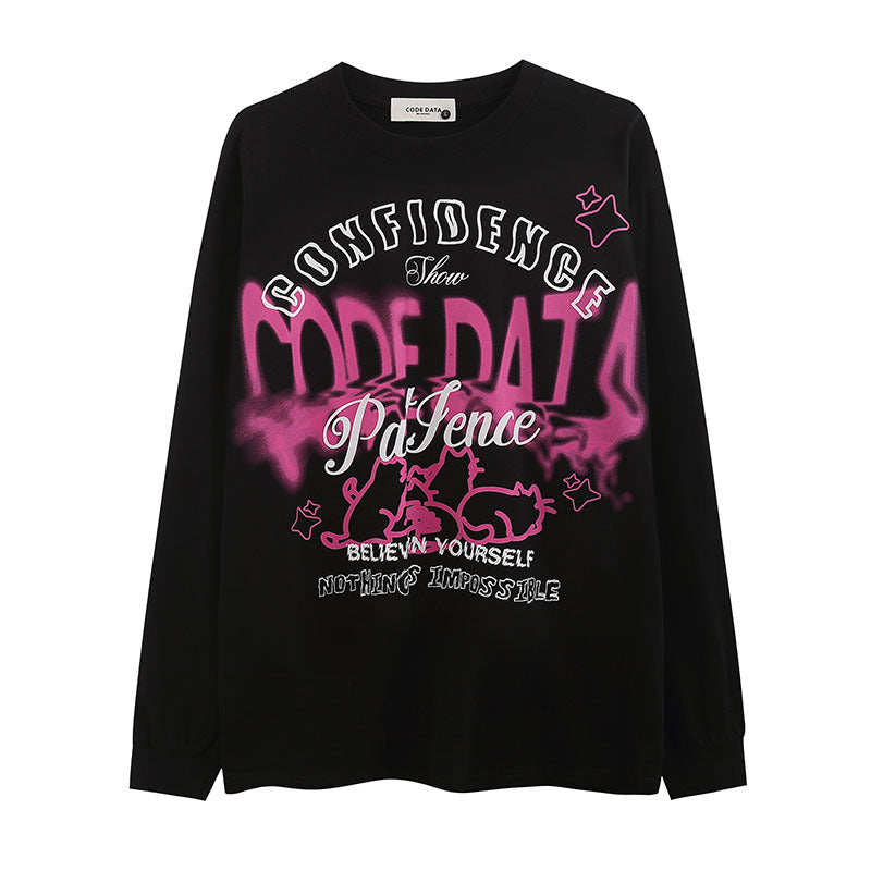 Men Long Sleeve Shirt Letter Graffiti Long Sleeve Bottoming T-shirt Men and Women Hip Hop