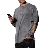 Men T Shirt Summer Loose Gray Casual Collarless
