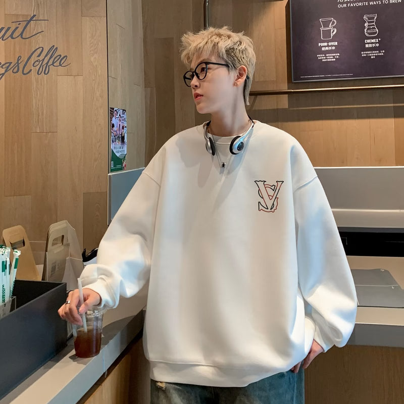 Men Hoodie round Neck Long Sleeve Sweater Men's Autumn Letter Print Loose Casual