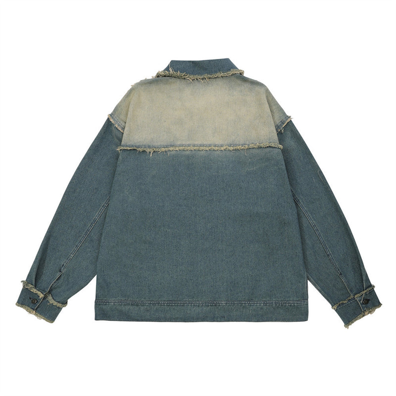 Men Denim Jacket Men's Personality Cat Raw-Cut Edges Stitching Loose Jacket