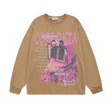 Men Long Sleeve Shirt Printed Vibe Style Long Sleeve Bottoming T-shirt Men and Women All-Matching Loose