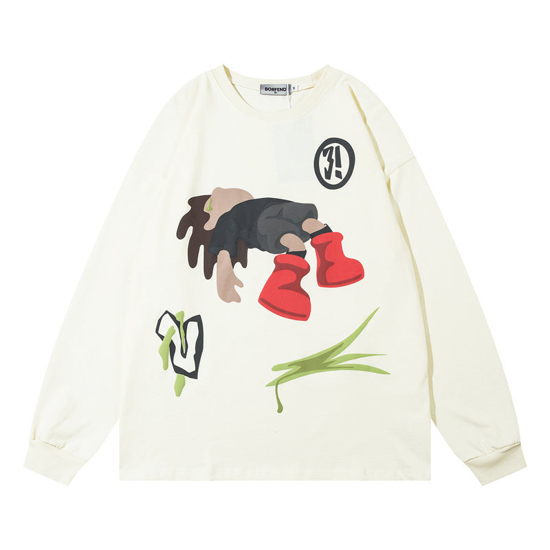 Men Hoodie Cartoon Anime Print Crew Neck Sweater