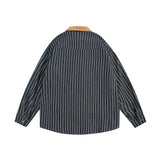Men Long Sleeved T Shirt Embroidered Long Sleeve Shirt Men's Spring and Autumn Vertical Stripes Contrast Color Shirt Coat Vintage