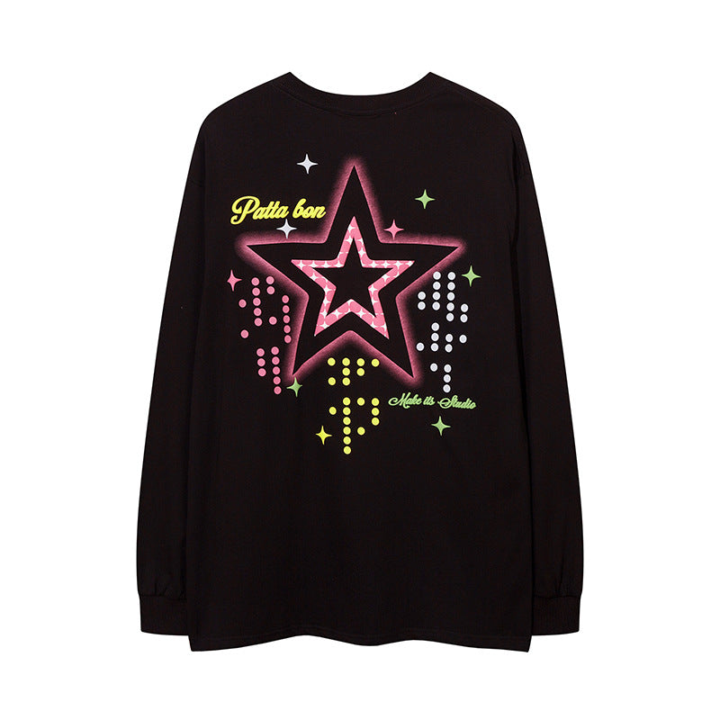 Men Long Sleeve Shirt Printed Couple Base Top Versatile Long Sleeve T-shirt for Men and Women