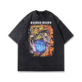 Men T Shirt Cartoon Printed Washed and Worn Short Sleeve T-shirt for Men and Women