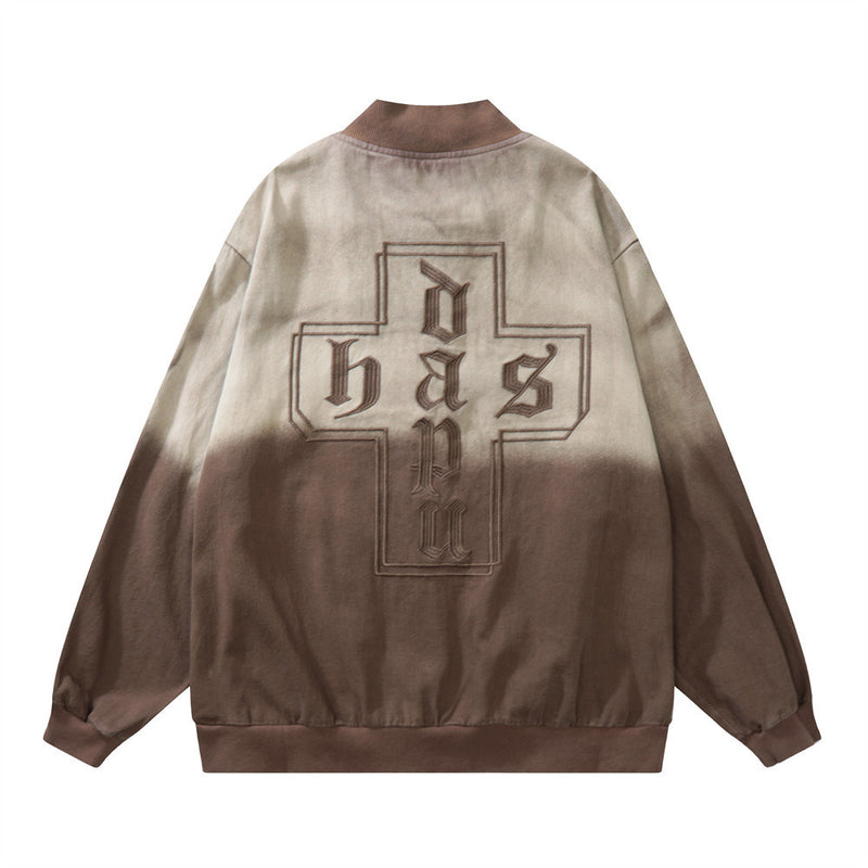 Men Denim Jacket Gradient Embroidered Letter Denim Jacket Loose-Fitting Jacket Top