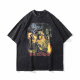 Men T Shirt Hip Hop Retro Style Short Sleeve T-shirt Worn Looking Washed-out