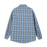 Men Long Sleeved T Shirt Badge Plaid Long Sleeve Shirt Outer Wear Men's Vintage Loose Spring and Autumn