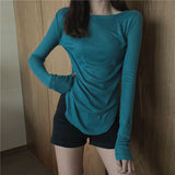 Women Long Sleeve Shirt Crew Neck Bottoming Shirt Top