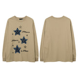 Men Long Sleeve Shirt Letter Embroidered Vintage Distressed Long Sleeve T-shirt Men and Women Loose Couple