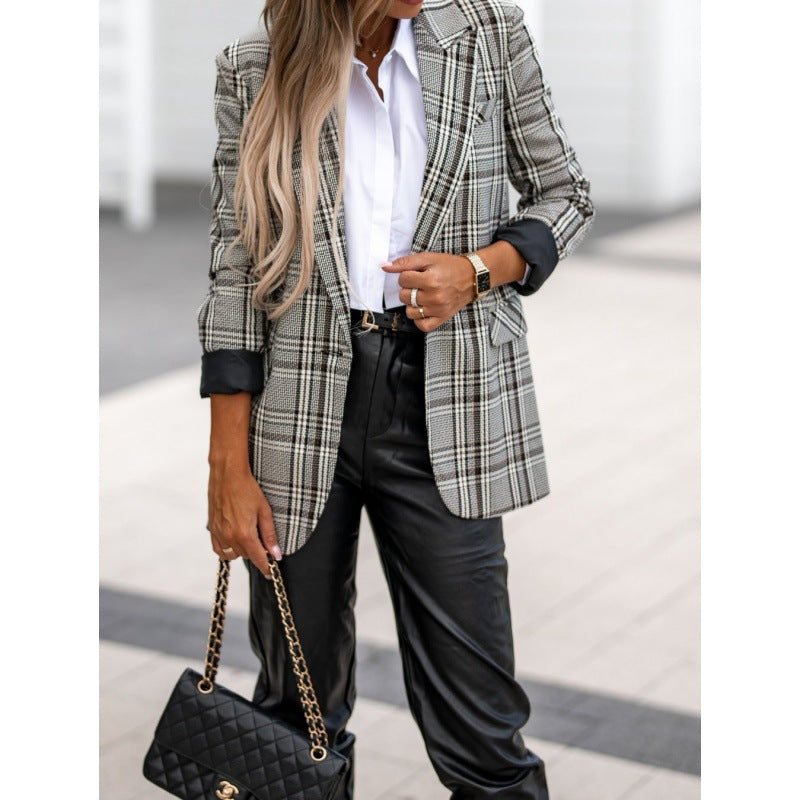 Plaid Trench Coat Autumn Winter Coat British Style Plaid Suit with Lining for Women