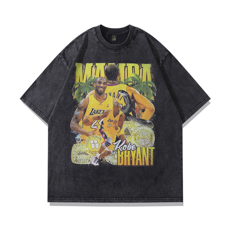 Men T Shirt Worn Looking Washed-out Star Character Printed Short Sleeve T-shirt Men and Women