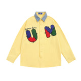 Men Long Sleeved T Shirt Embroidered Letter Long Sleeve Shirt Men's Loose Casual Contrast Color Shirt Spring and Autumn