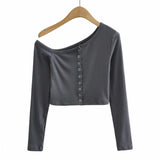 Women T-shirt Spring Short Tight Long Sleeve Bottoming Shirt Top