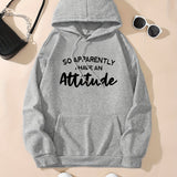 An Attitude Print Hoodies Drawstring Kangaroo Pocket