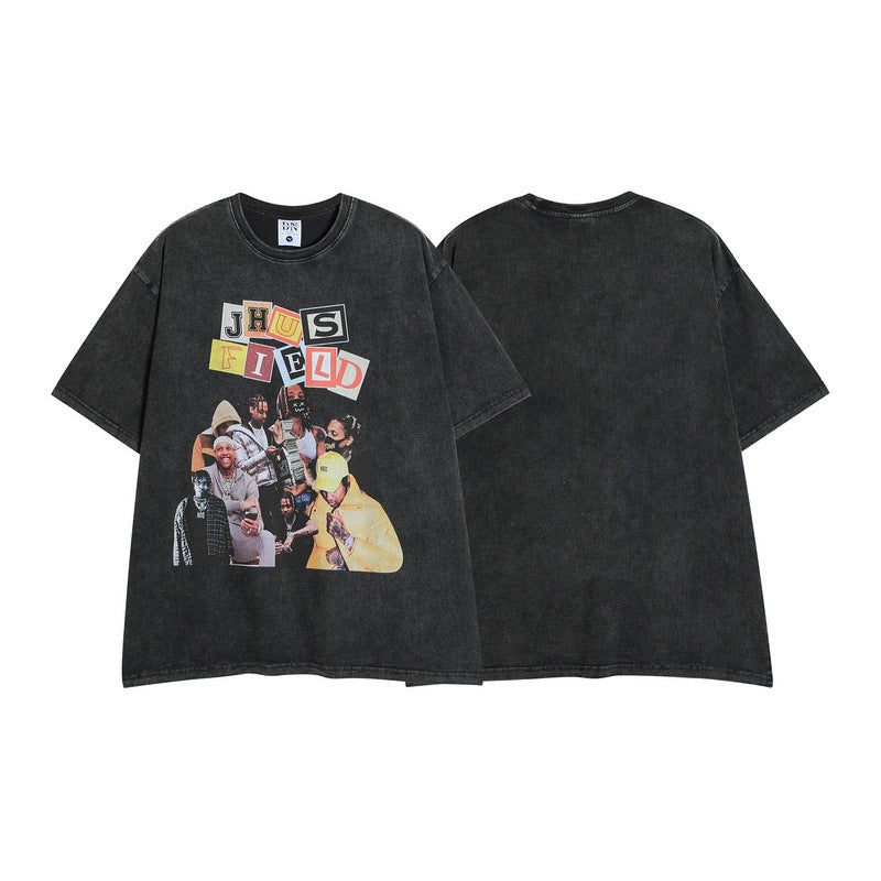 Men T Shirt Hip Hop Vintage Print Short Sleeves T-shirt Men and Women Loose
